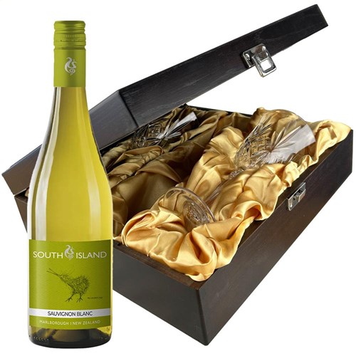South Island Sauvignon Blanc 75cl White Wine And Glasses In Luxury Presentation Box